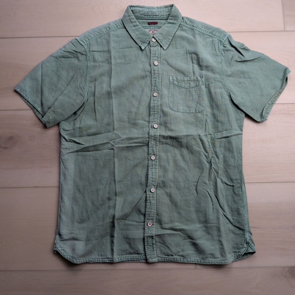 FatFace Shirt Mens M Aqua Marine Green Cotton Linen Blend Short Sleeve Button Up - Picture 2 of 10